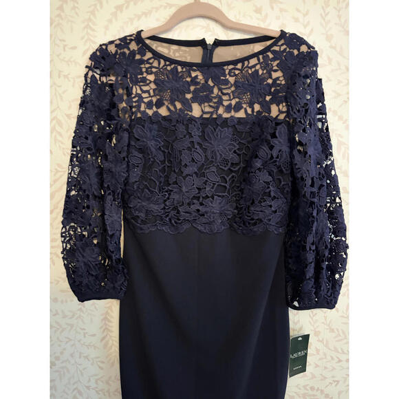 NWT Lauren Ralph Lauren Lace Balloon Sleeve Sheath Dress - Picture 3 of 8